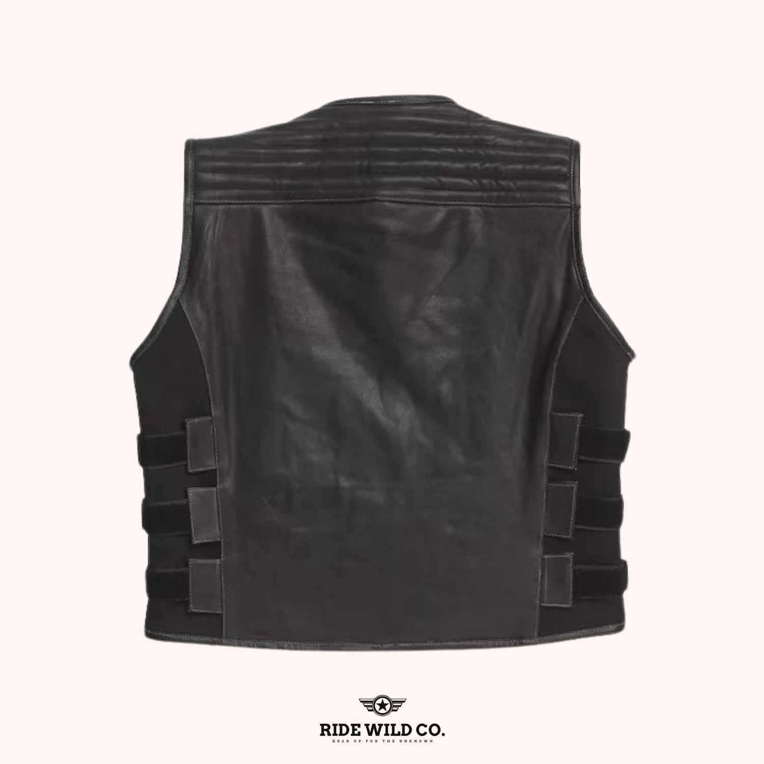 Trailblazer Men's Black Leather Motorcycle Vest - back