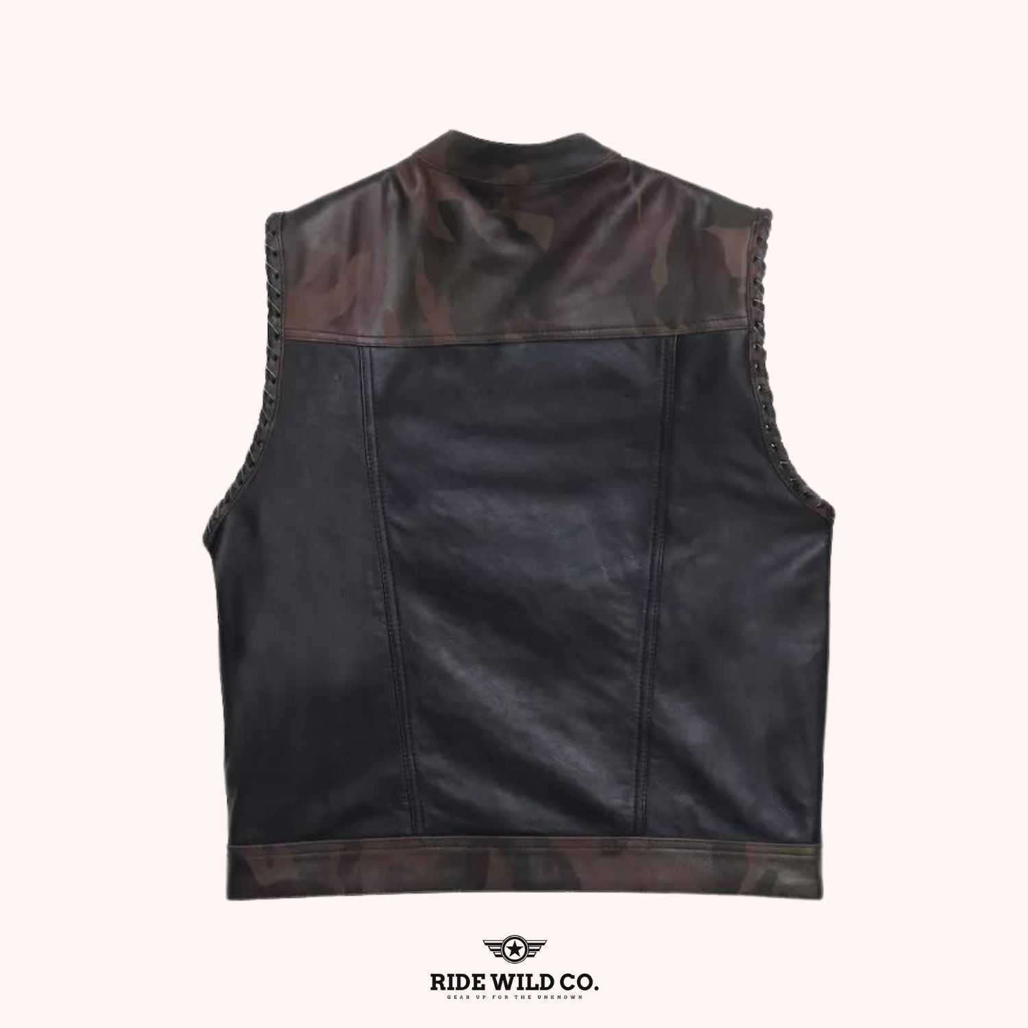 Camo Hideout Men Leather Motorcycle Vest - back