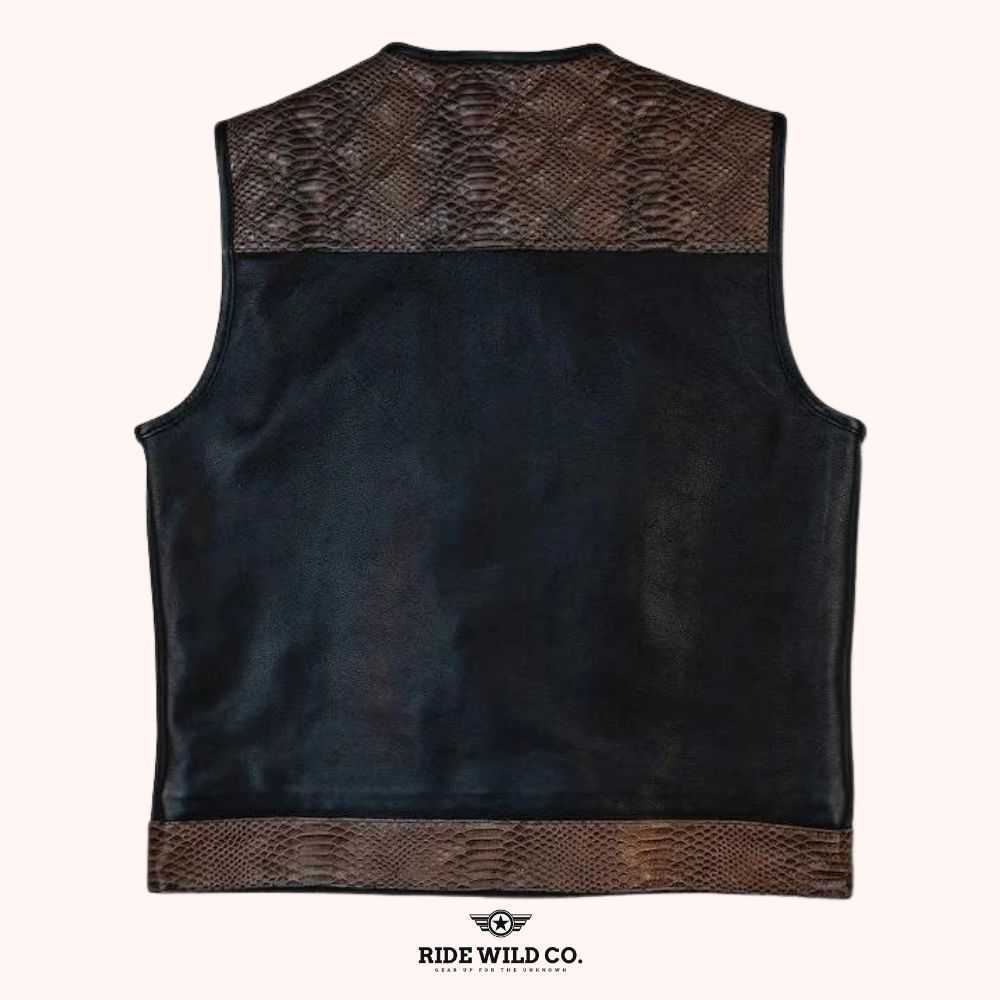 Aviator Brown Distressed Men Canvas Biker Vest - back