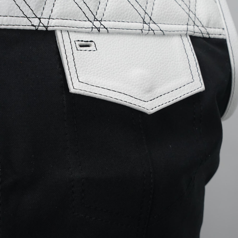 Gridlock Twill Leather Motorcycle Vest - pocket close up