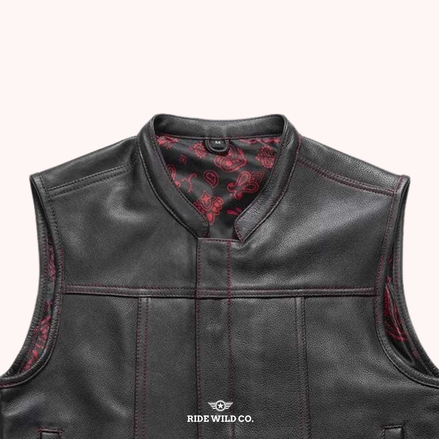 Slasher Men's Leather Motorcycle Vest - front close up