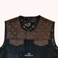 Aviator Brown Distressed Men Canvas Biker Vest - front close up