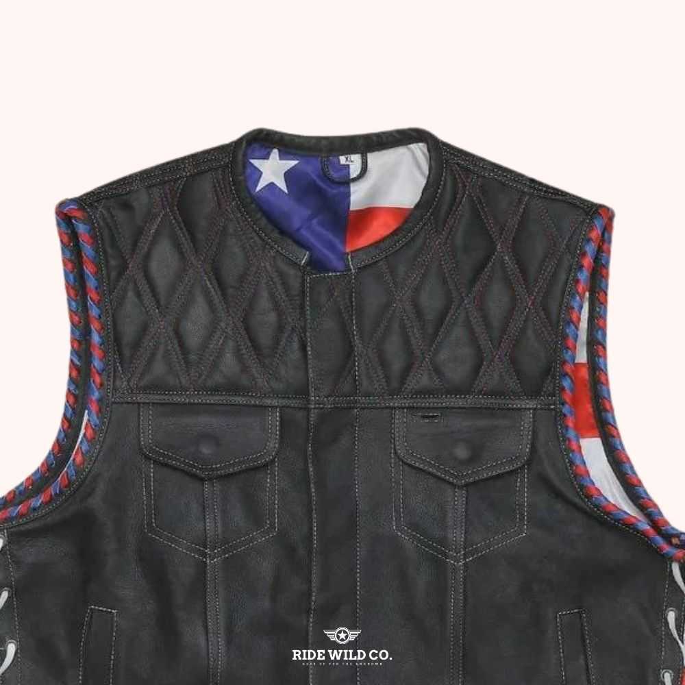 Maverick Men's Leather Motorcycle Vest - shoulder close up