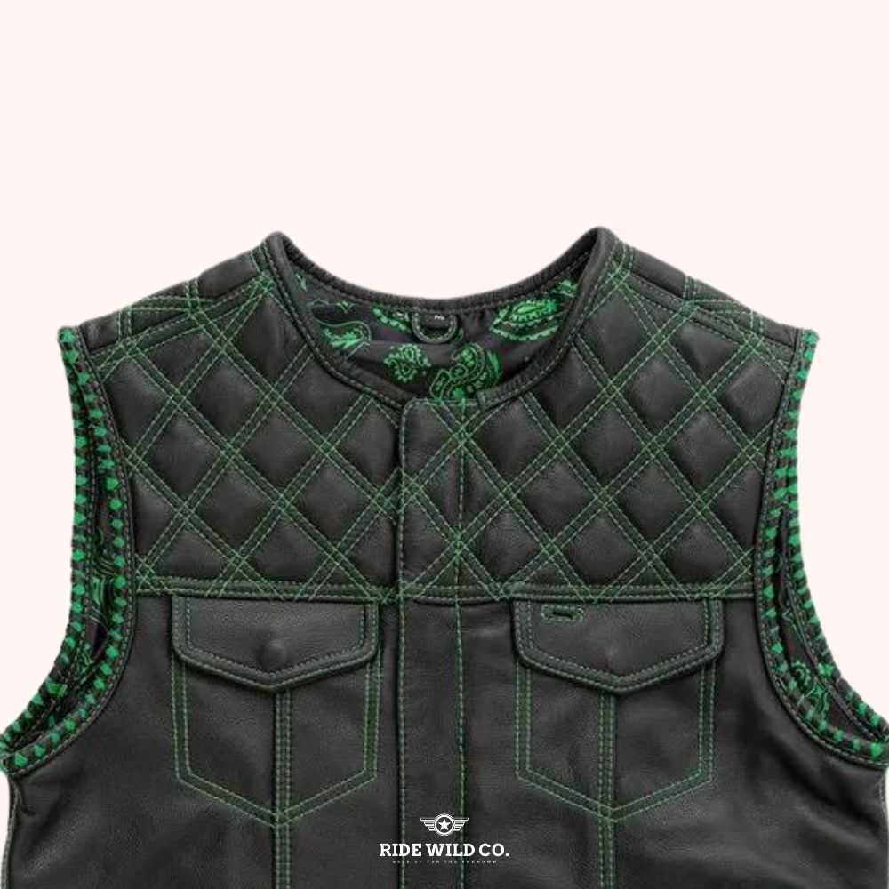 Emerald Archer Vest Men's Motorcycle Leather Vest - front close up