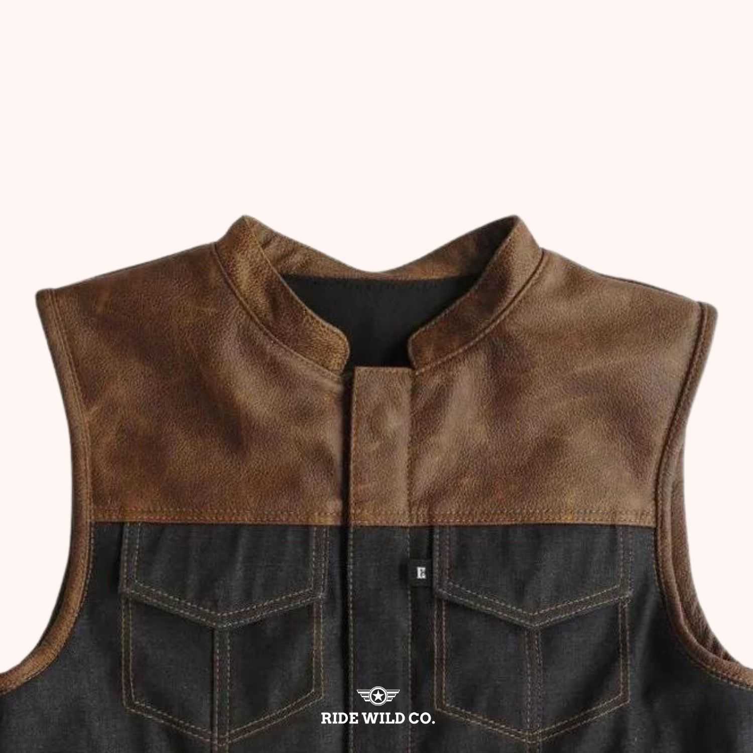 City Slicker Men's Leather Motorcycle Vest - shoulder close up