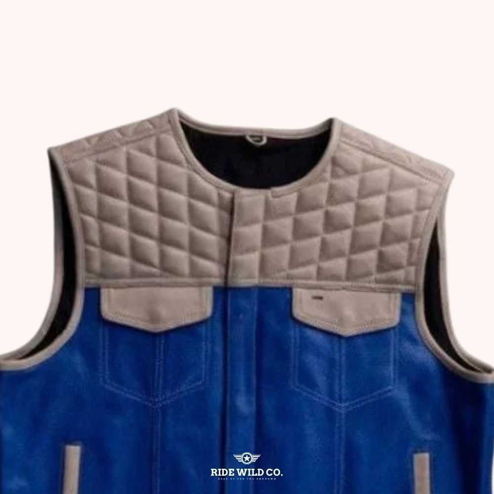 Hornet Perforated Men's Leather Biker Vest - front close up