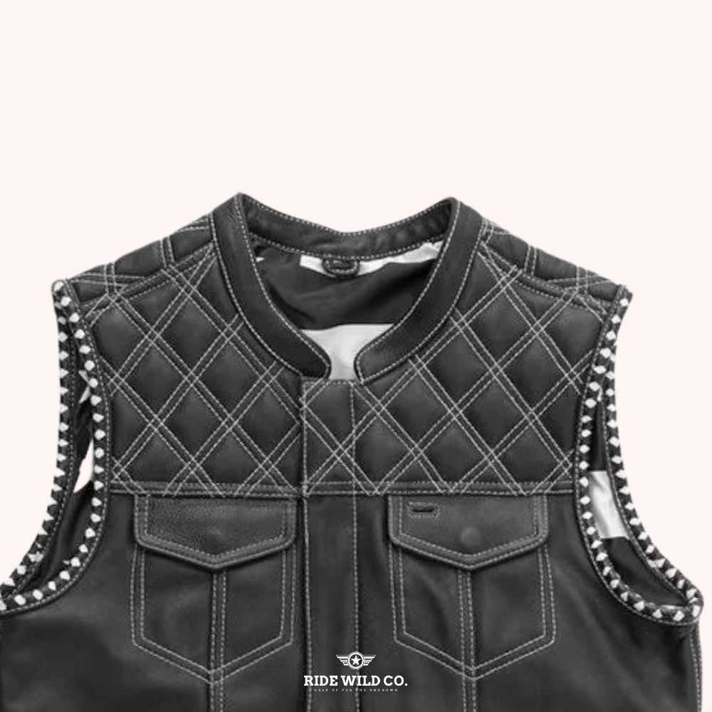 Nomad Club Style Twill Men's Motorcycle Vest - front close up