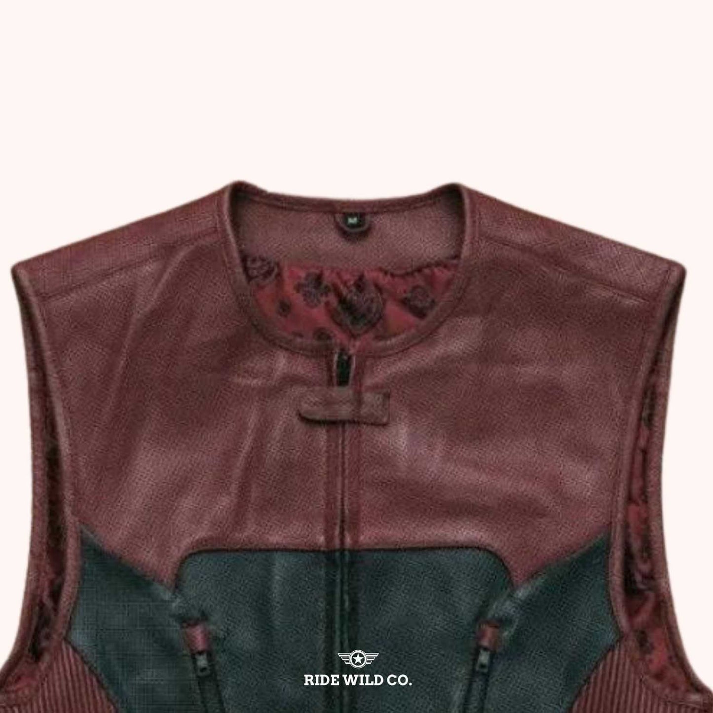 Spec Ops Men's Black Leather Biker Vest - front close up