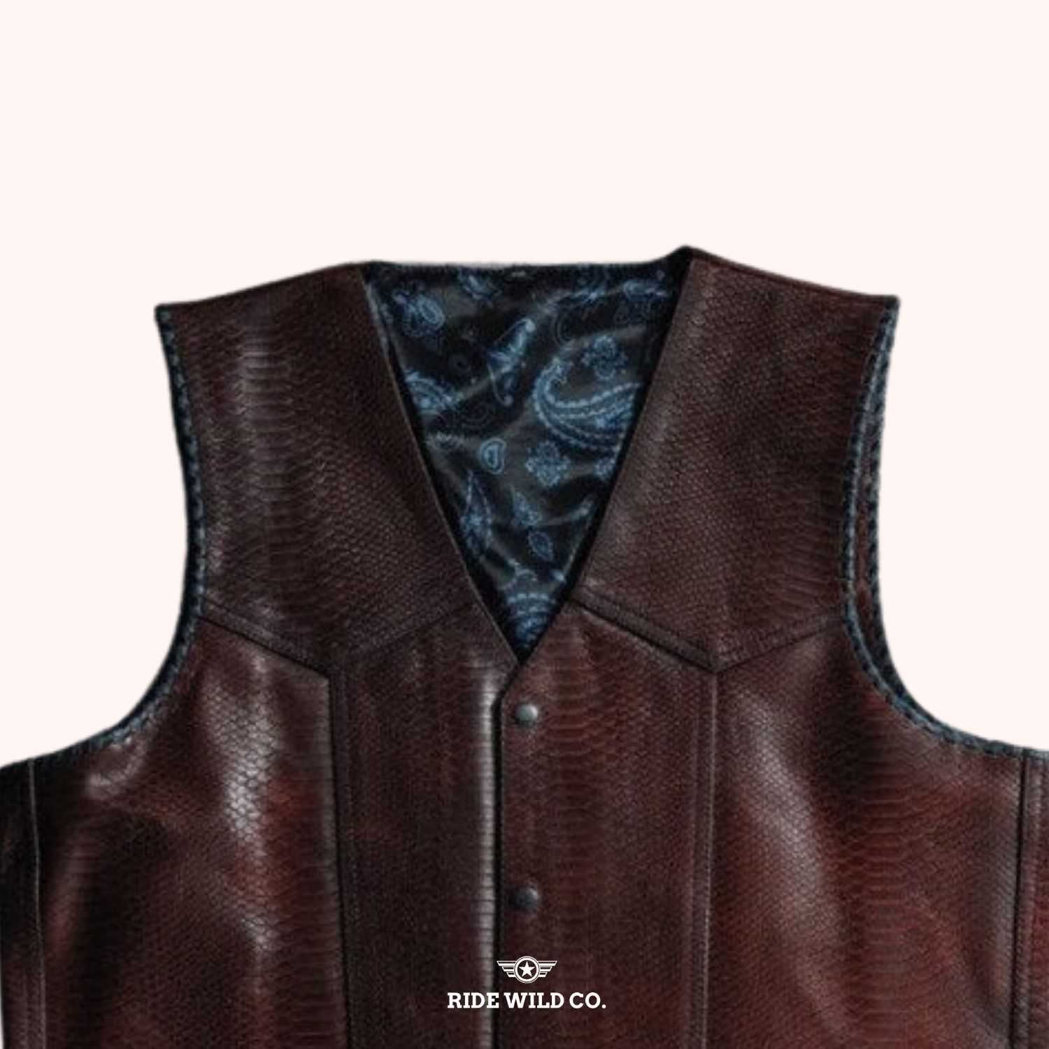 Distressed Maroon Red Cowboy Leather Vest 