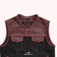 OX Blood Men's Leather & Canvas Club Biker Vest - shoulder close up