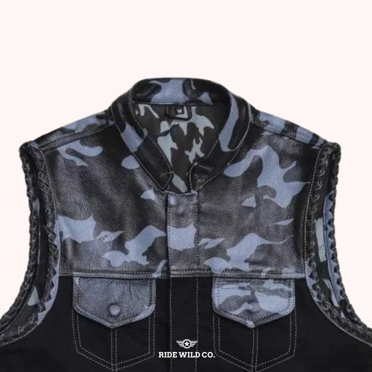 Ironclad Rider Men Canvas Biker Vest - front close up