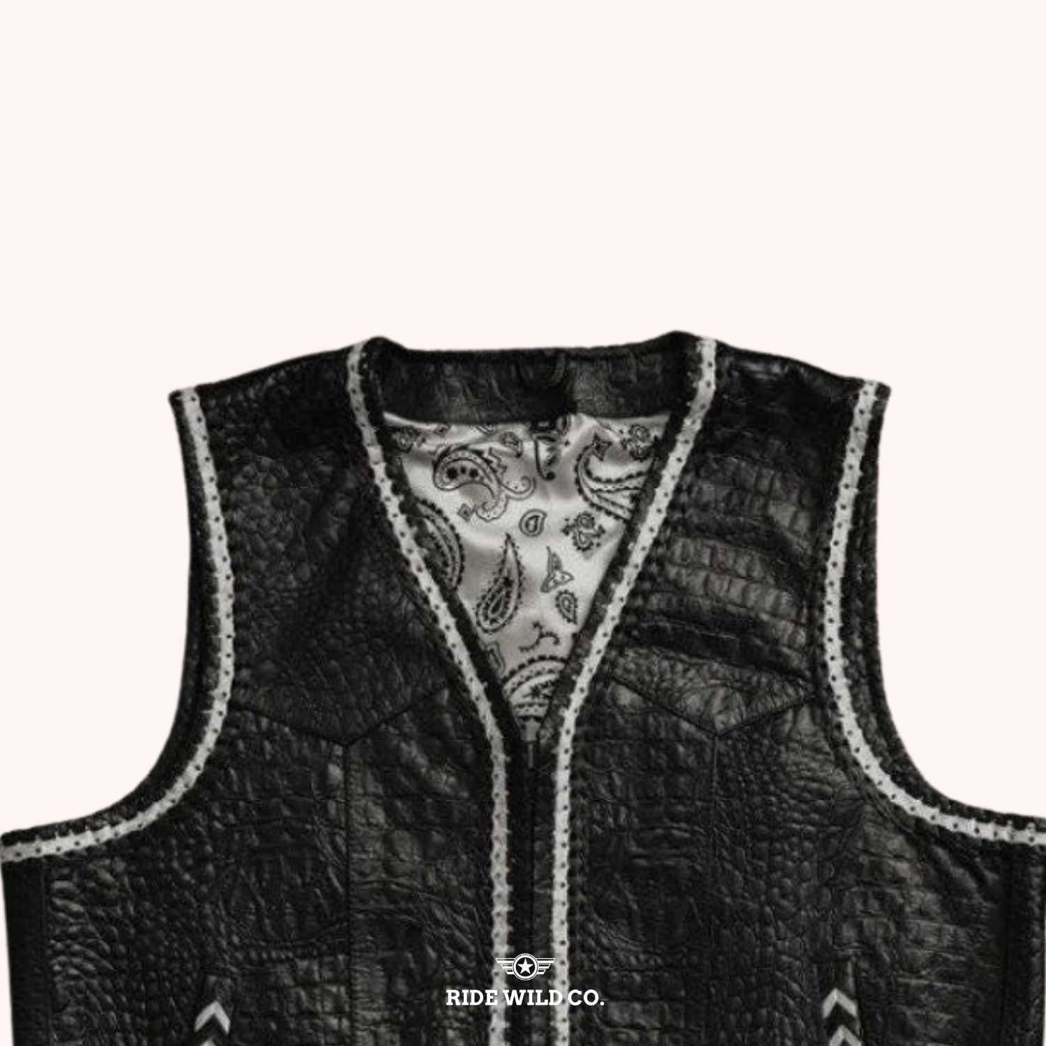 Croc Rock Men's Leather Vest - front close up