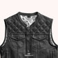 Ebony Quilted Men Leather Biker Vest - front close up