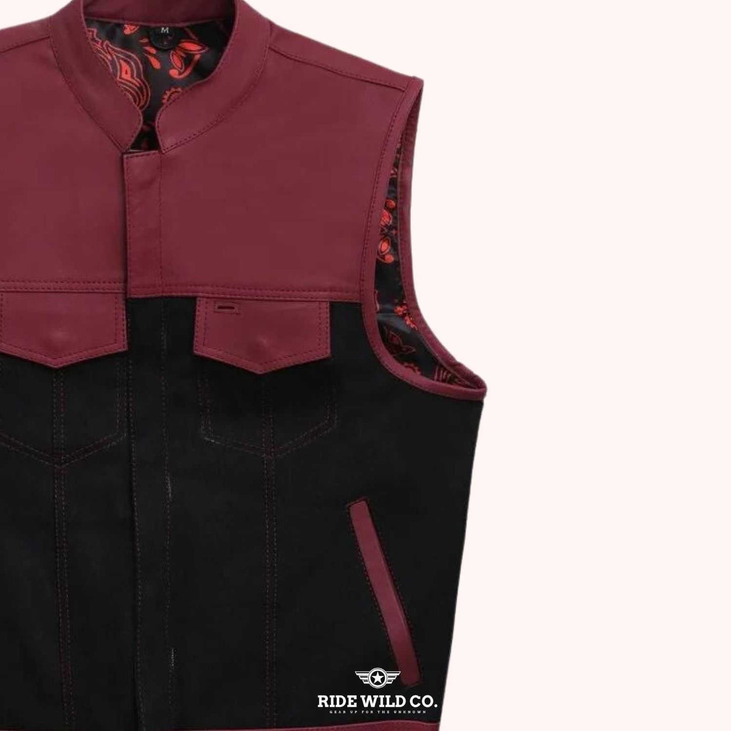 Crusher Canvas & Leather Men's Biker Vest - right close up