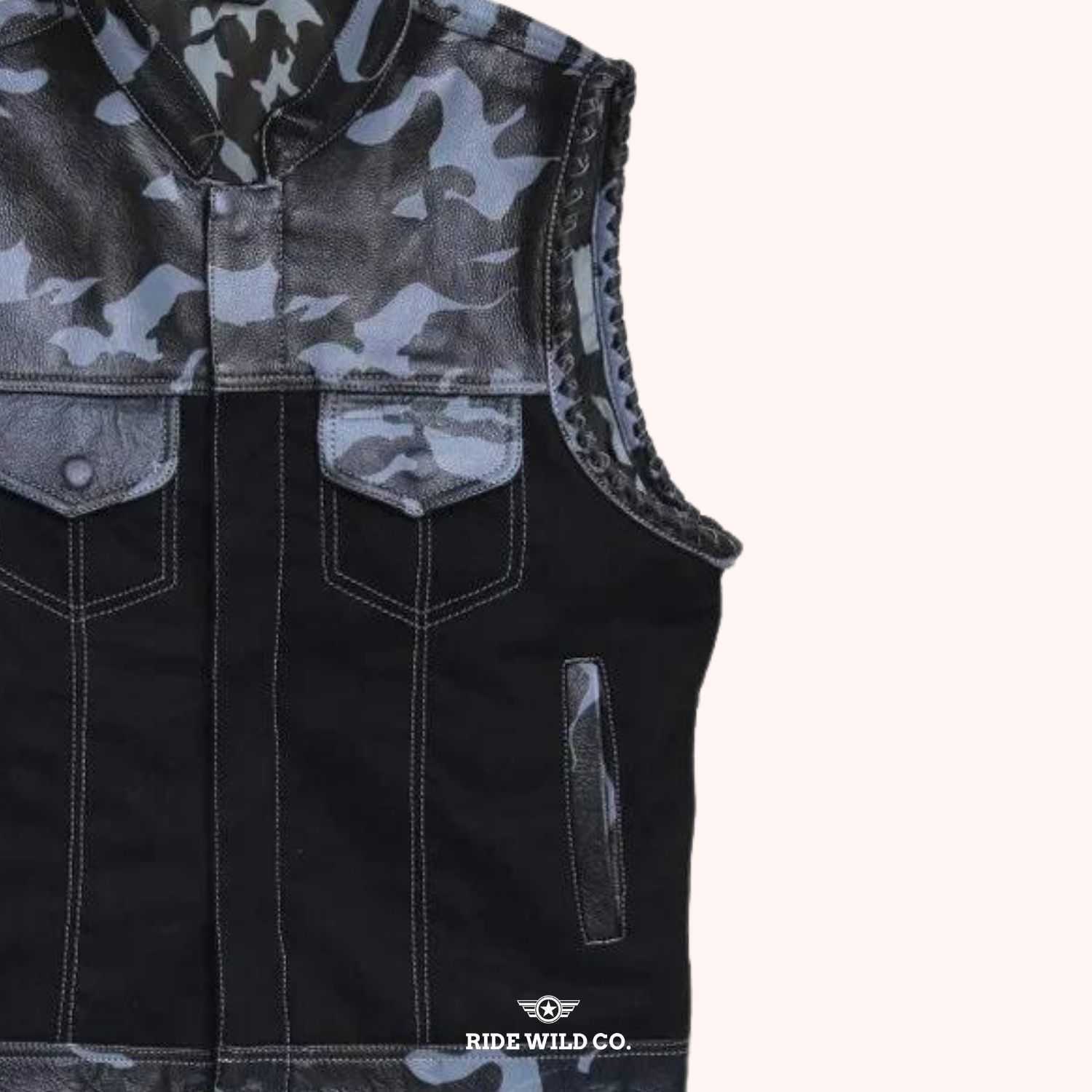 Ironclad Rider Men Canvas Biker Vest - left close up