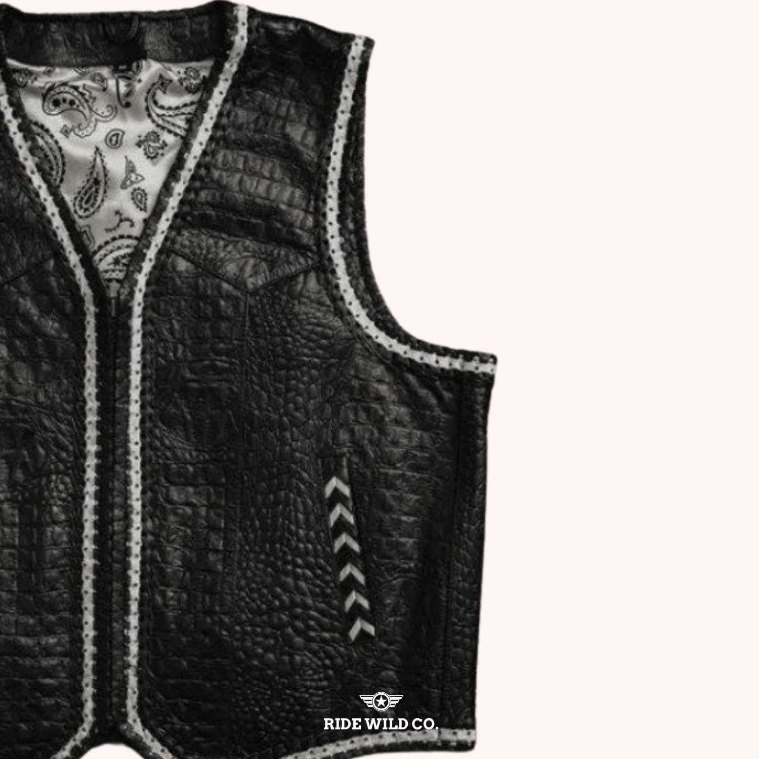 Croc Rock Men's Leather Vest - right close up