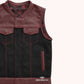 OX Blood Men's Leather & Canvas Club Biker Vest - right close up