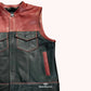 Maroon Noir Lowside Mesh Men's Motorcycle Leather Vest - right close up