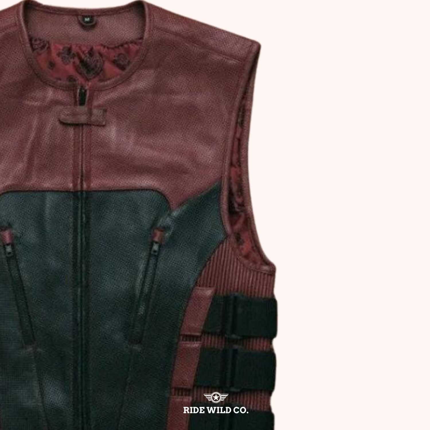 Spec Ops Men's Black Leather Biker Vest - right close up