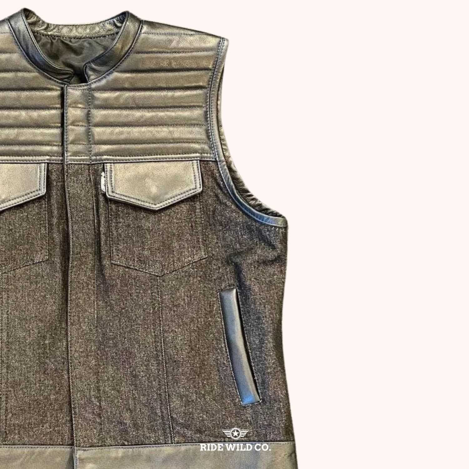 Florida Men's Leather Motorcycle Vest - right close up