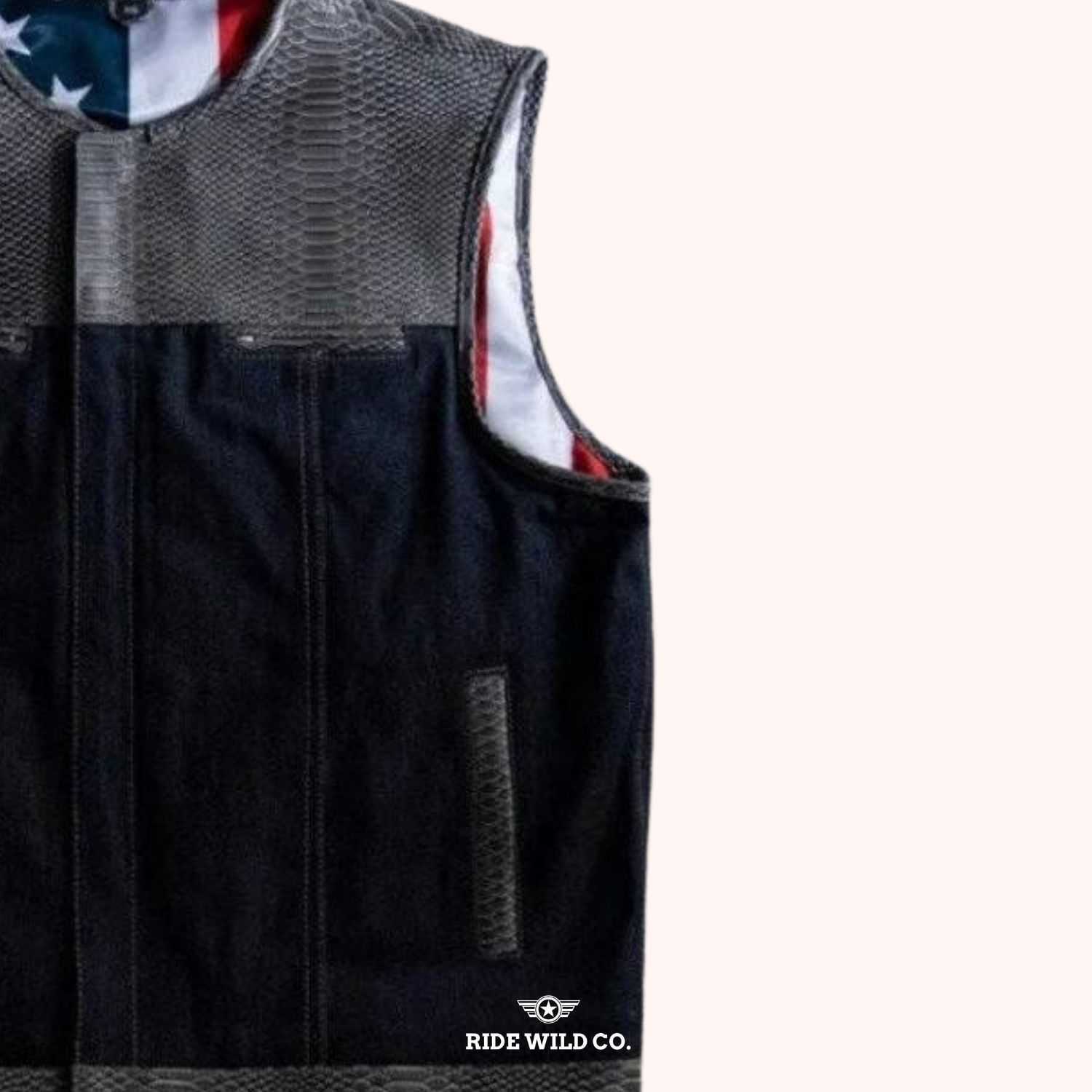 Demon Men's Canvas Leather Vest - right close up