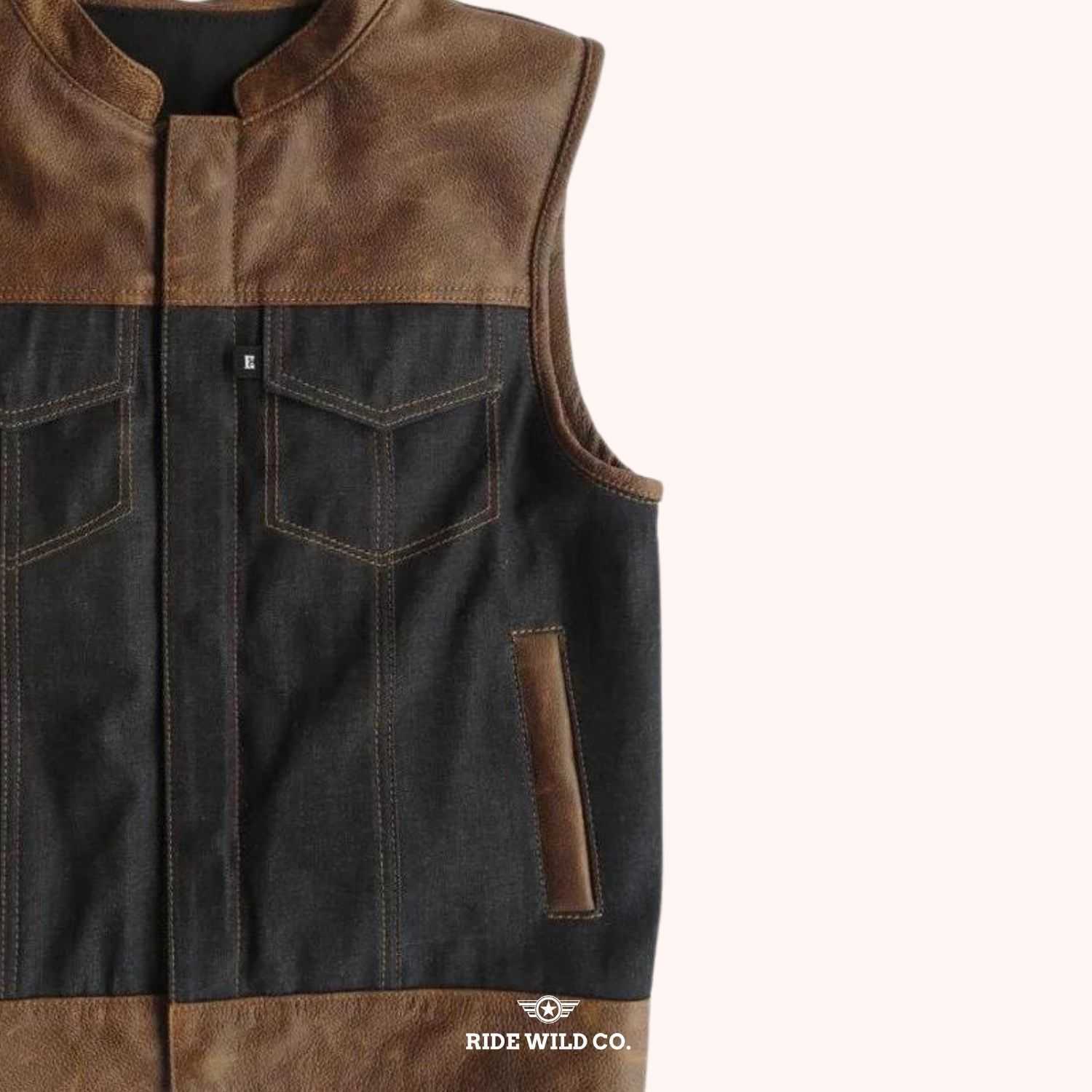 City Slicker Men's Leather Motorcycle Vest - right close up