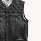 Ebony Quilted Men Leather Biker Vest - right close up