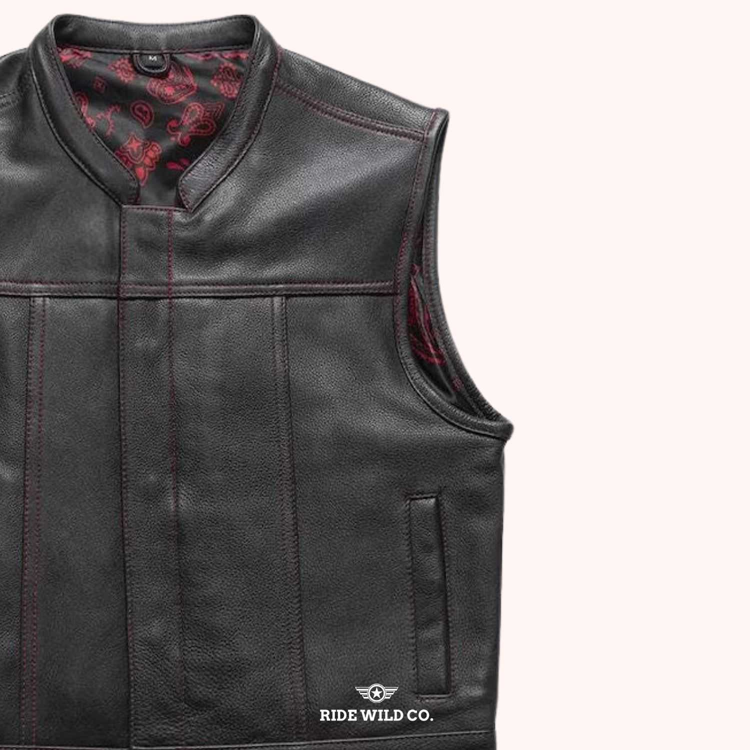 Slasher Men's Leather Motorcycle Vest - right close up