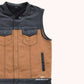 Vintage Tan Distressed Men Leather Biker Vest - right close up