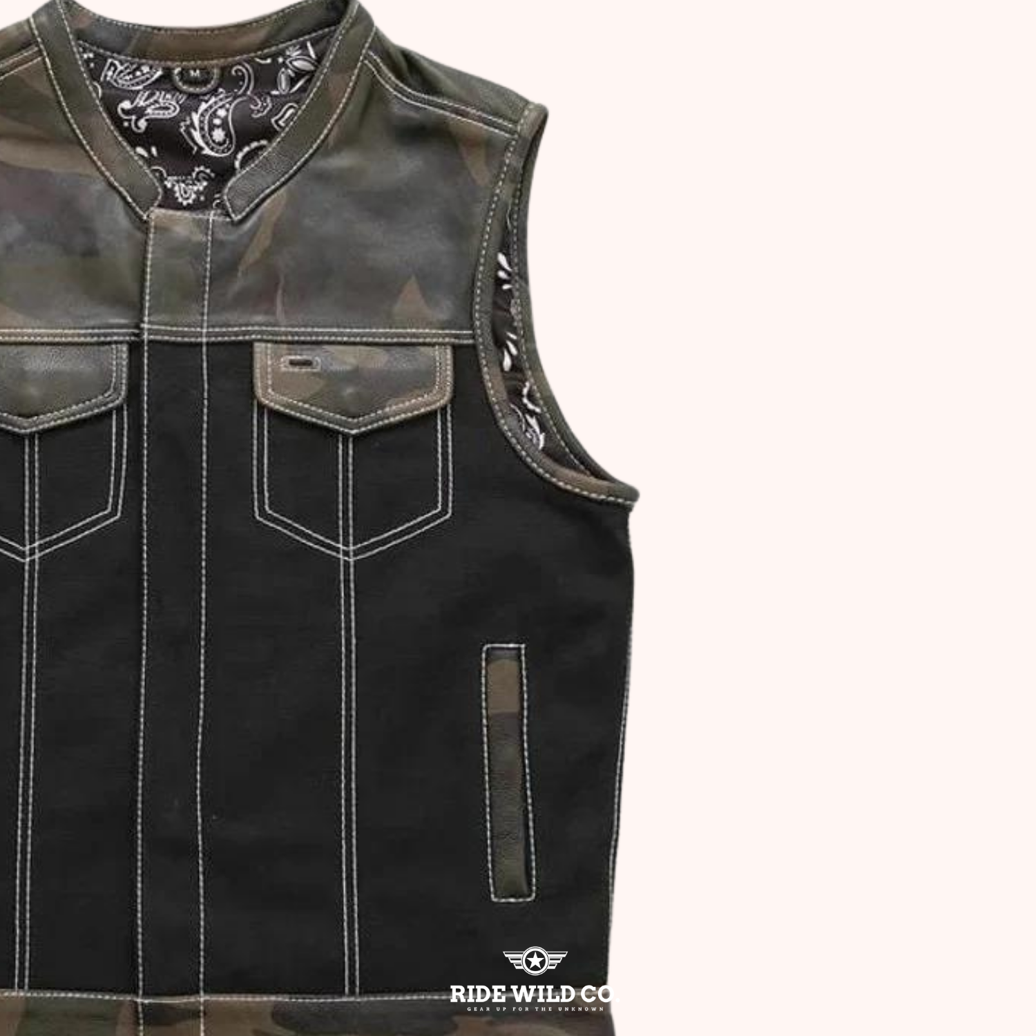 Infantry Men's Canvas Biker Vest - right close up