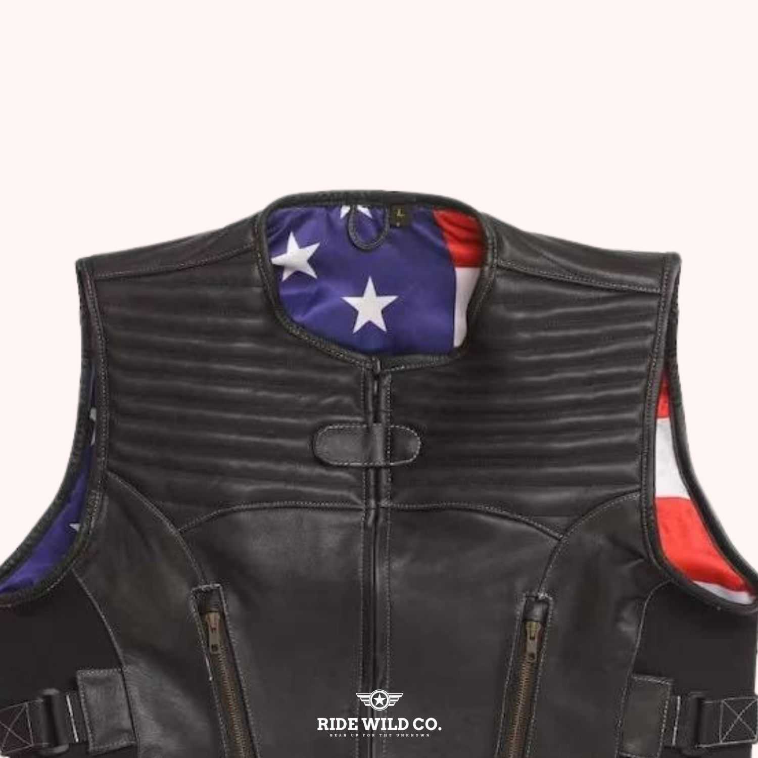 Trailblazer Men's Black Leather Motorcycle Vest - front close up