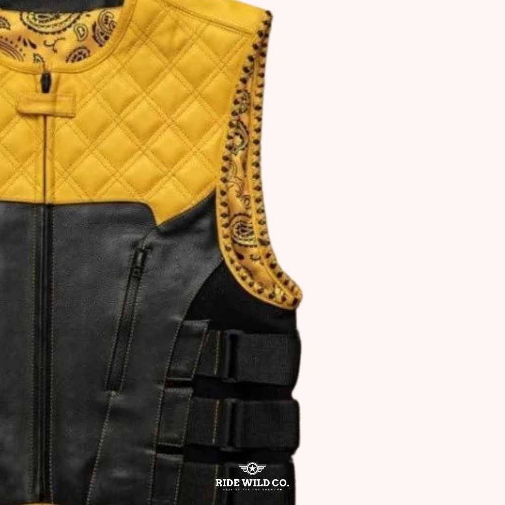 Renegade Men's Leather Biker Vest - close up right