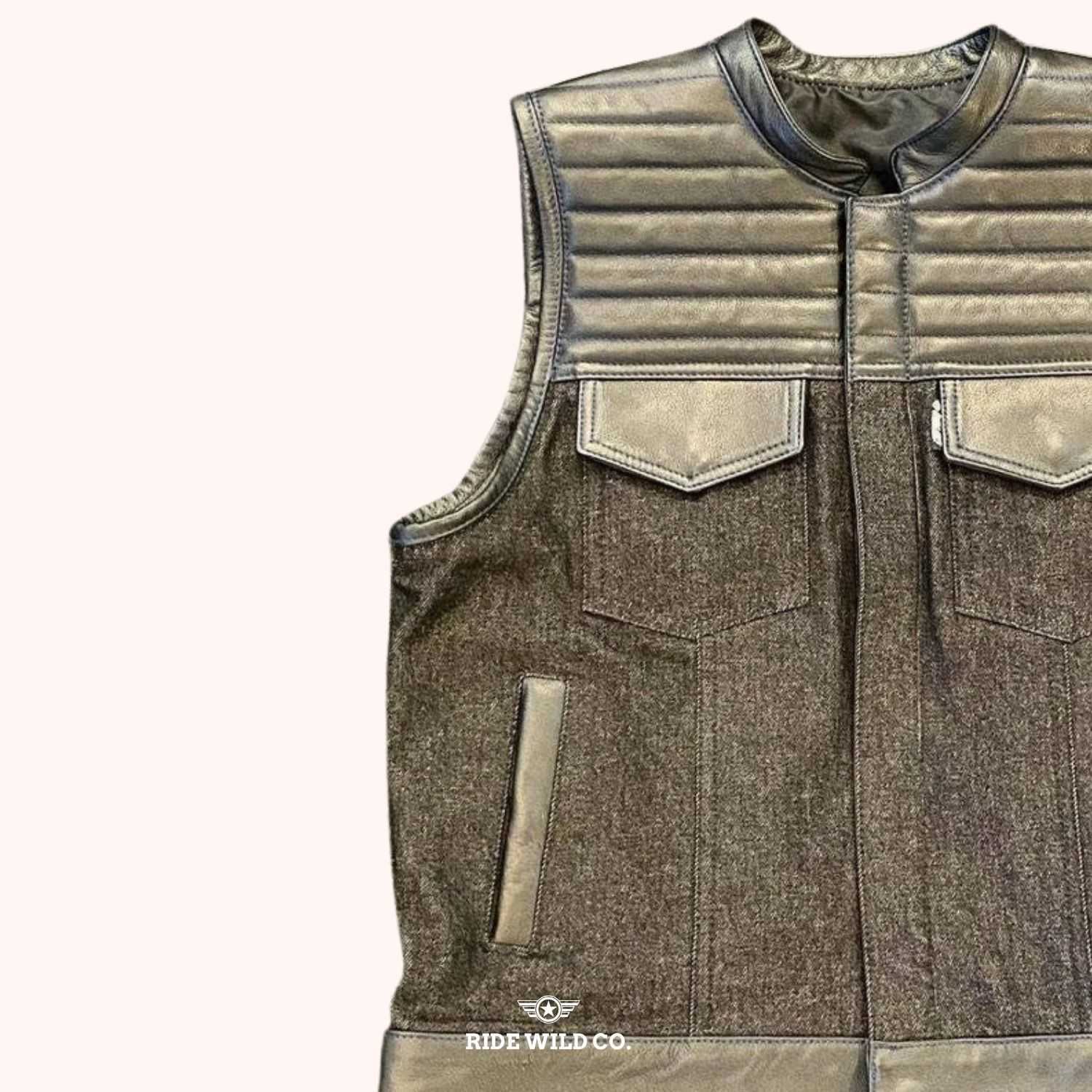 Florida Men's Leather Motorcycle Vest - left close up