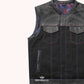 Maverick Men's Leather/Twill Motorcycle Vest - left close up