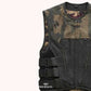 Urban Warrior Men's Distressed Leather Motorcycle Vest - left close up