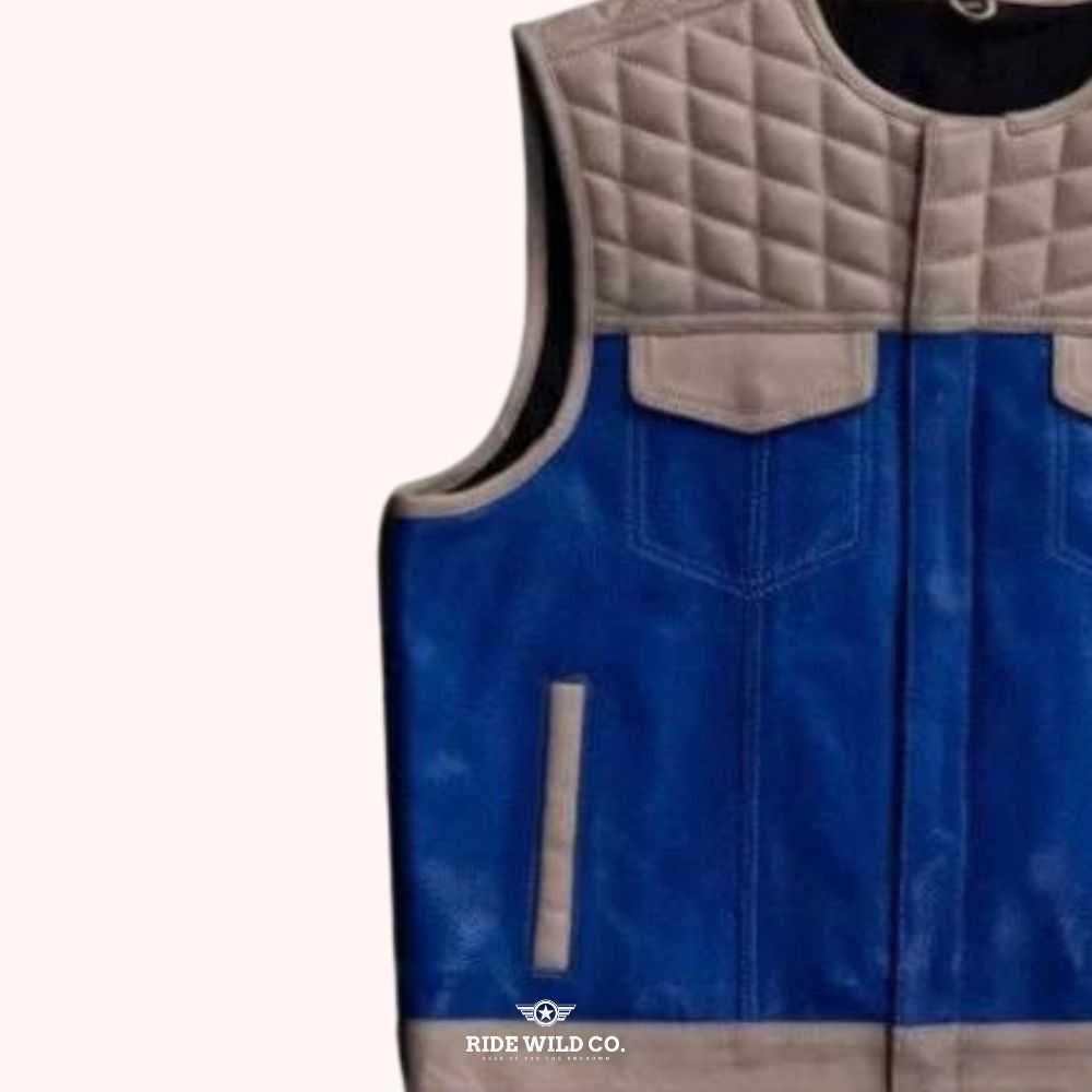 Hornet Perforated Men's Leather Biker Vest - left close up