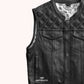 Ebony Quilted Men Leather Biker Vest - left close up