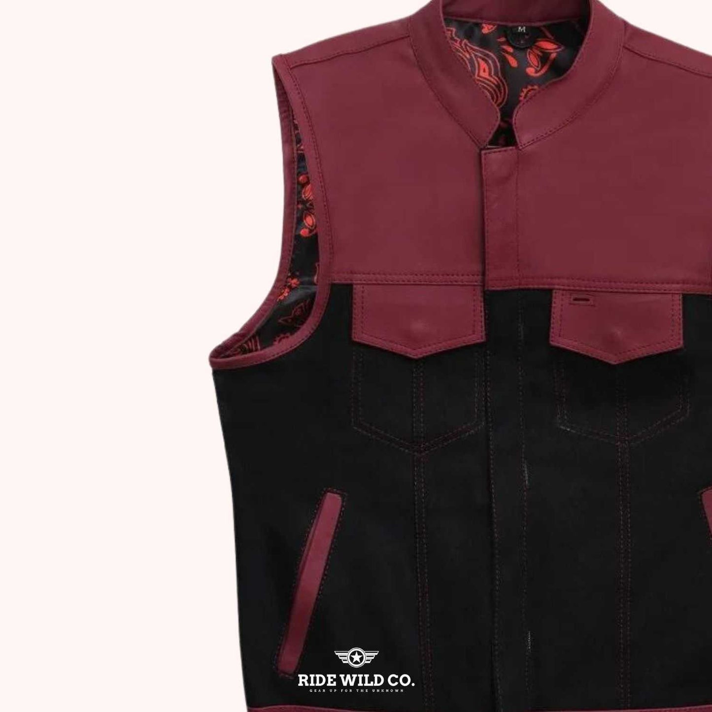 Crusher Canvas & Leather Men's Biker Vest - left close up