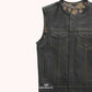 Rebel Rider Men's Black Leather Motorcycle Vest - left close up