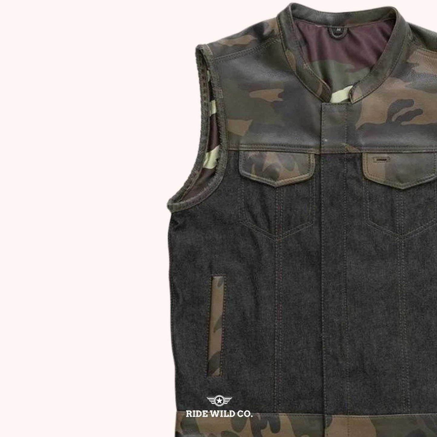 Woodsman Premium Leather Motorcycle Vest - left close up