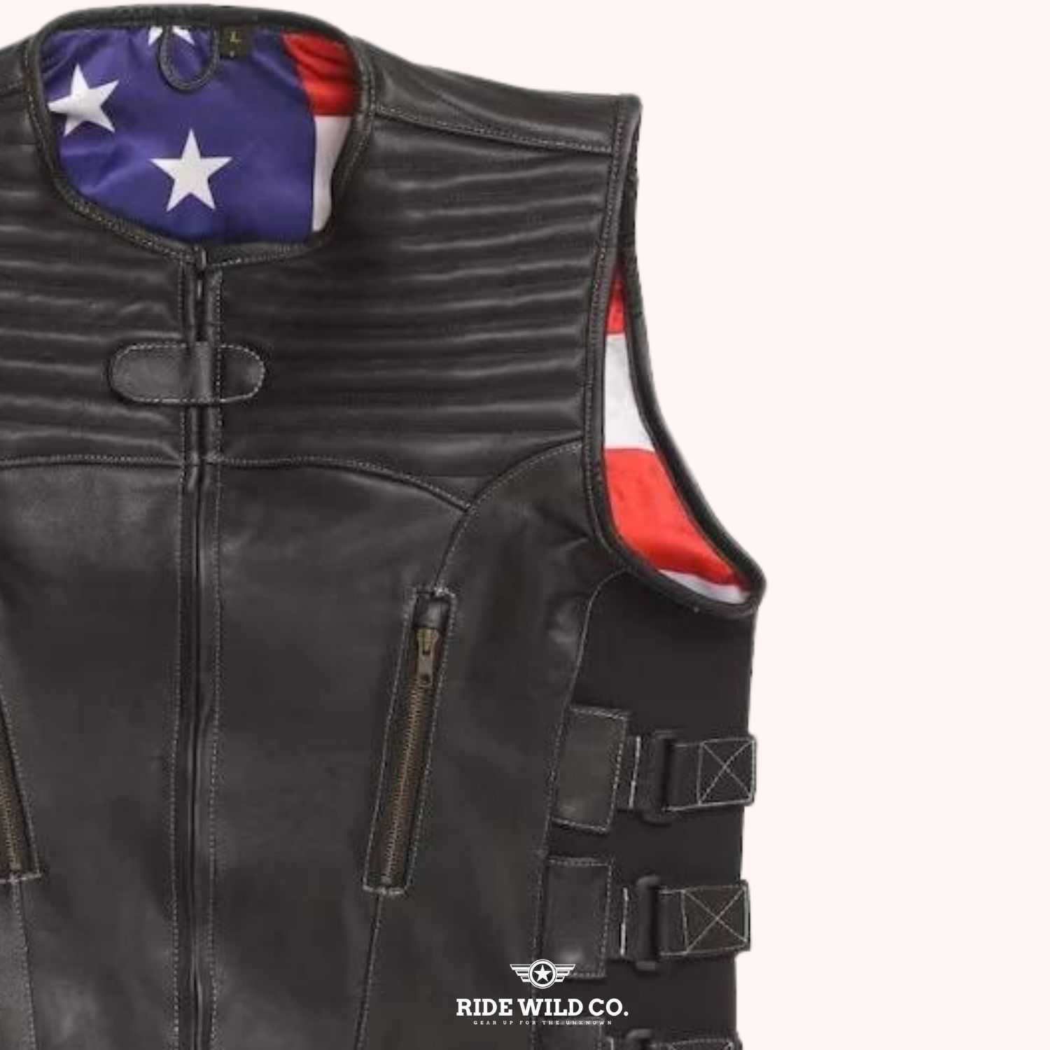 Trailblazer Men's Black Leather Motorcycle Vest - right close up