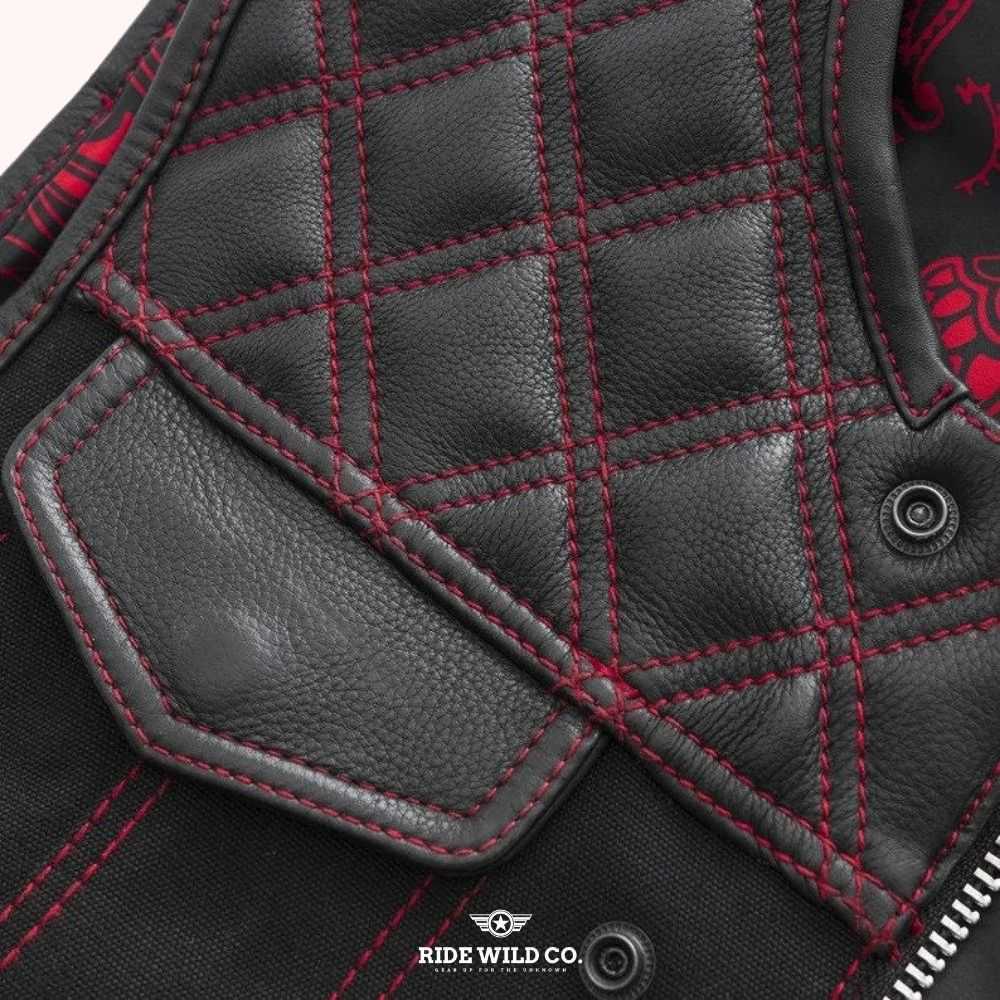 Hunt Club Outlaw Men Leather / Denim Biker Vest - pocket close up