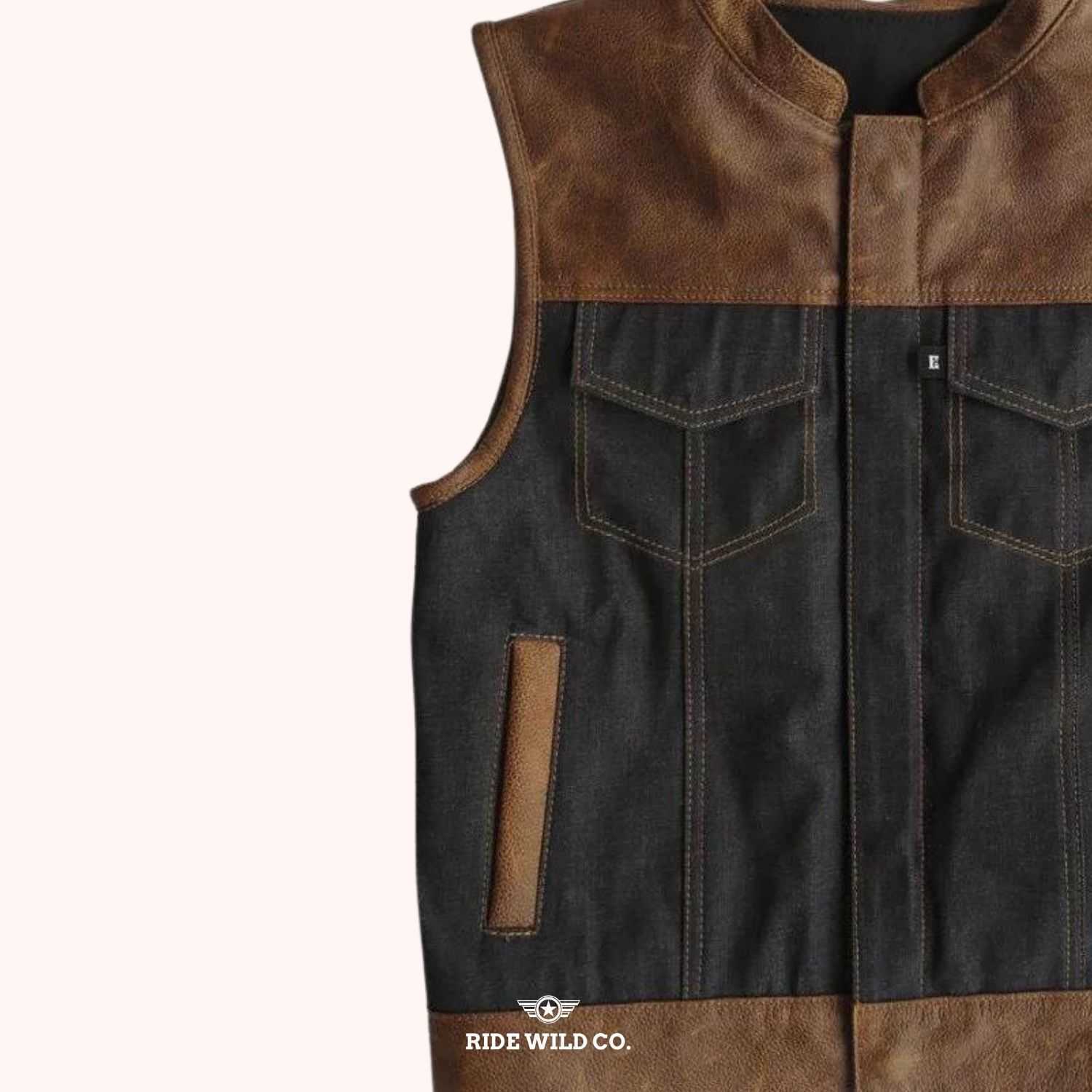 City Slicker Men's Leather Motorcycle Vest - left close up