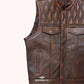 Outlaw Rider Men's Washed Leather Motorcycle Vest - left close up