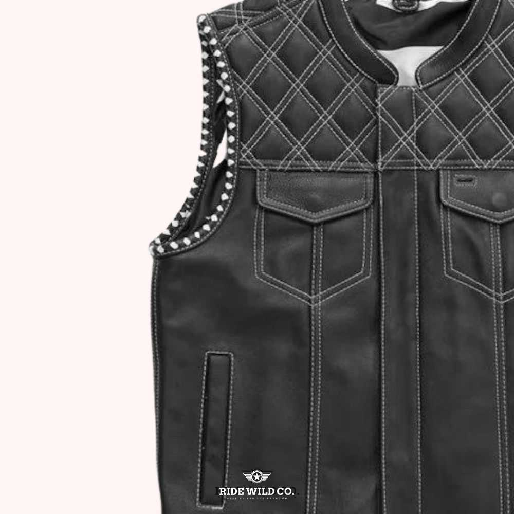 Nomad Club Style Twill Men's Motorcycle Vest - left close up