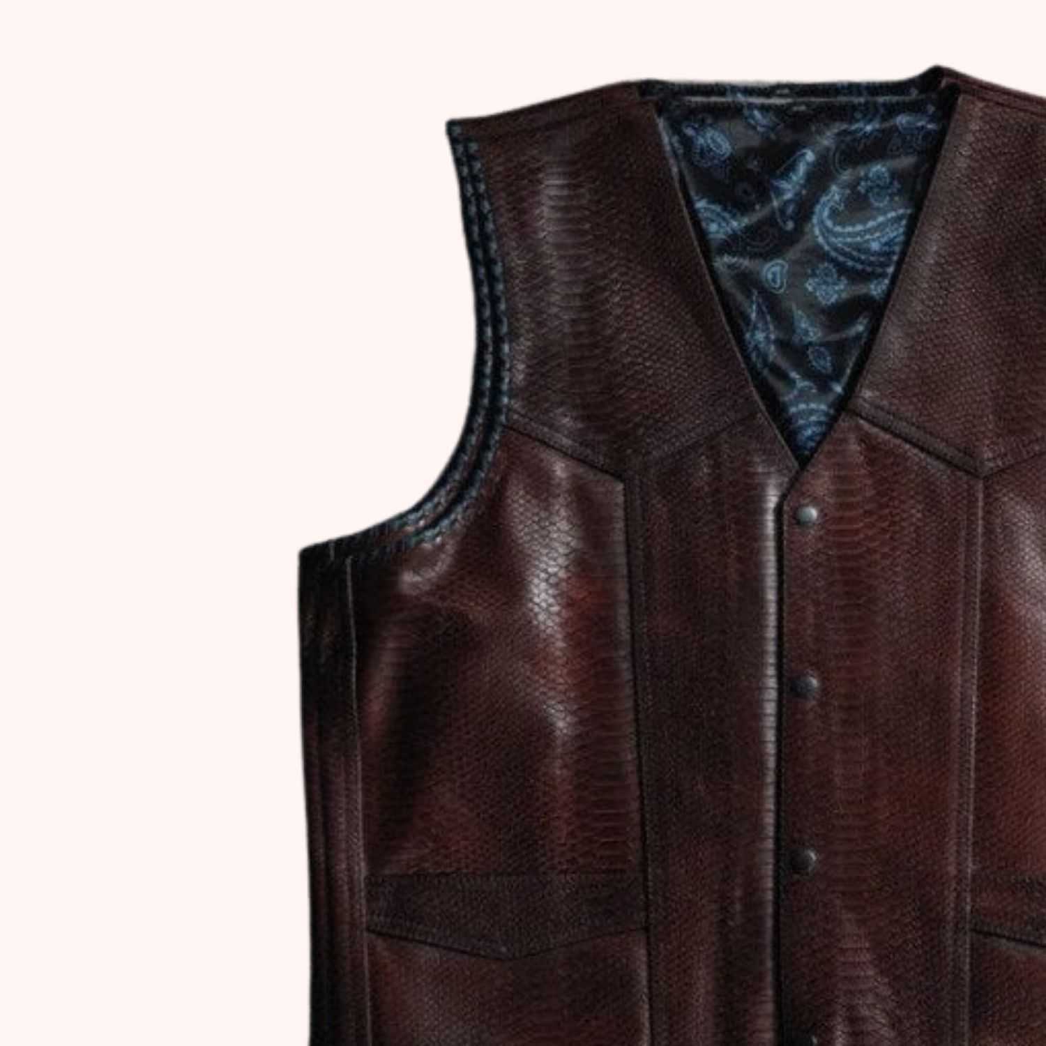 Distressed Maroon Red Cowboy Leather Vest 