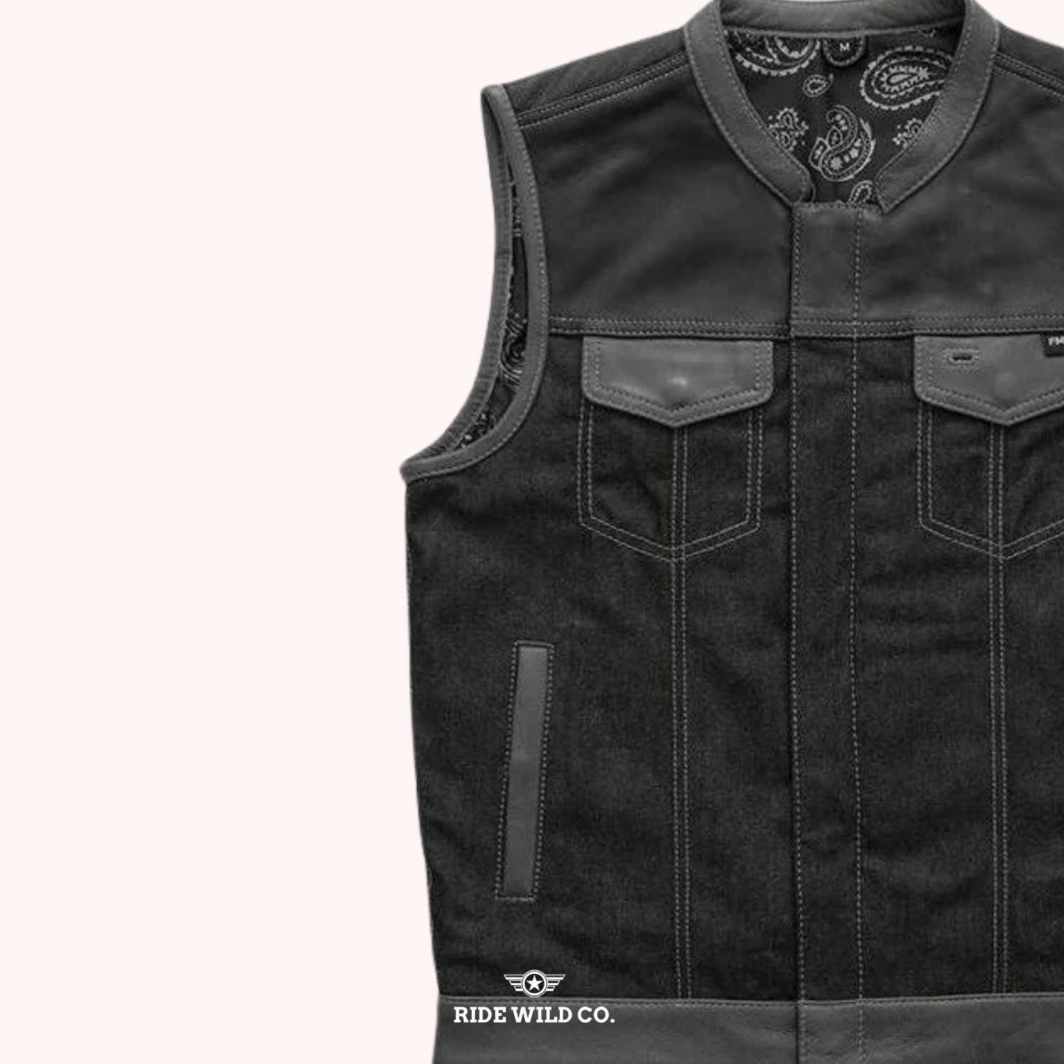 Men's Guardian Denim & Canvas Motorcycle Vest - back close up