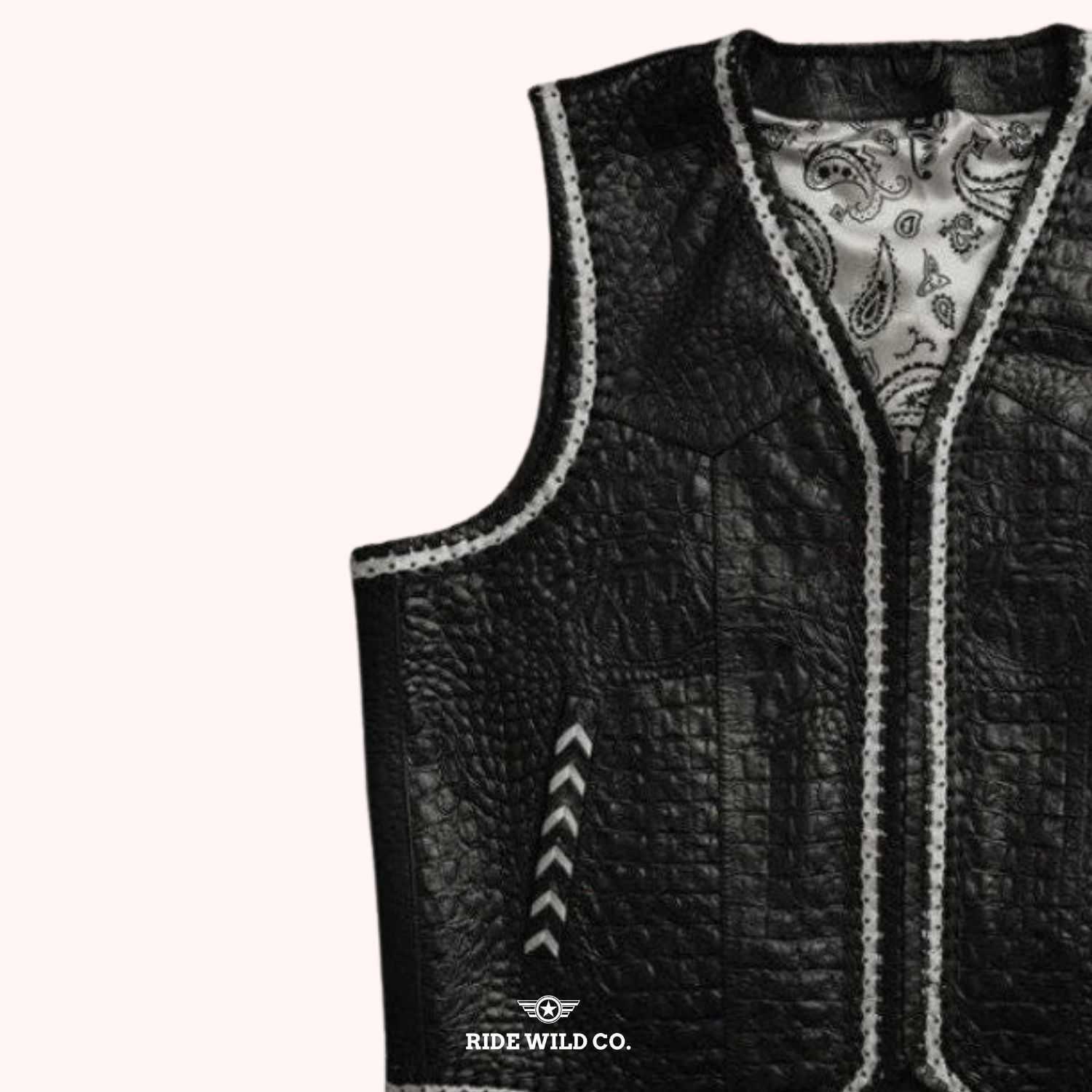 Croc Rock Men's Leather Vest - left close up