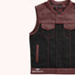 OX Blood Men's Leather & Canvas Club Biker Vest - left close up