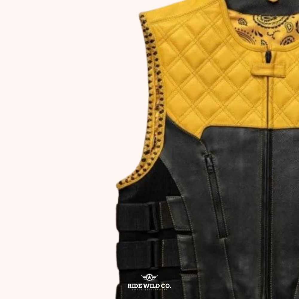 Renegade Men's Leather Biker Vest - close up left